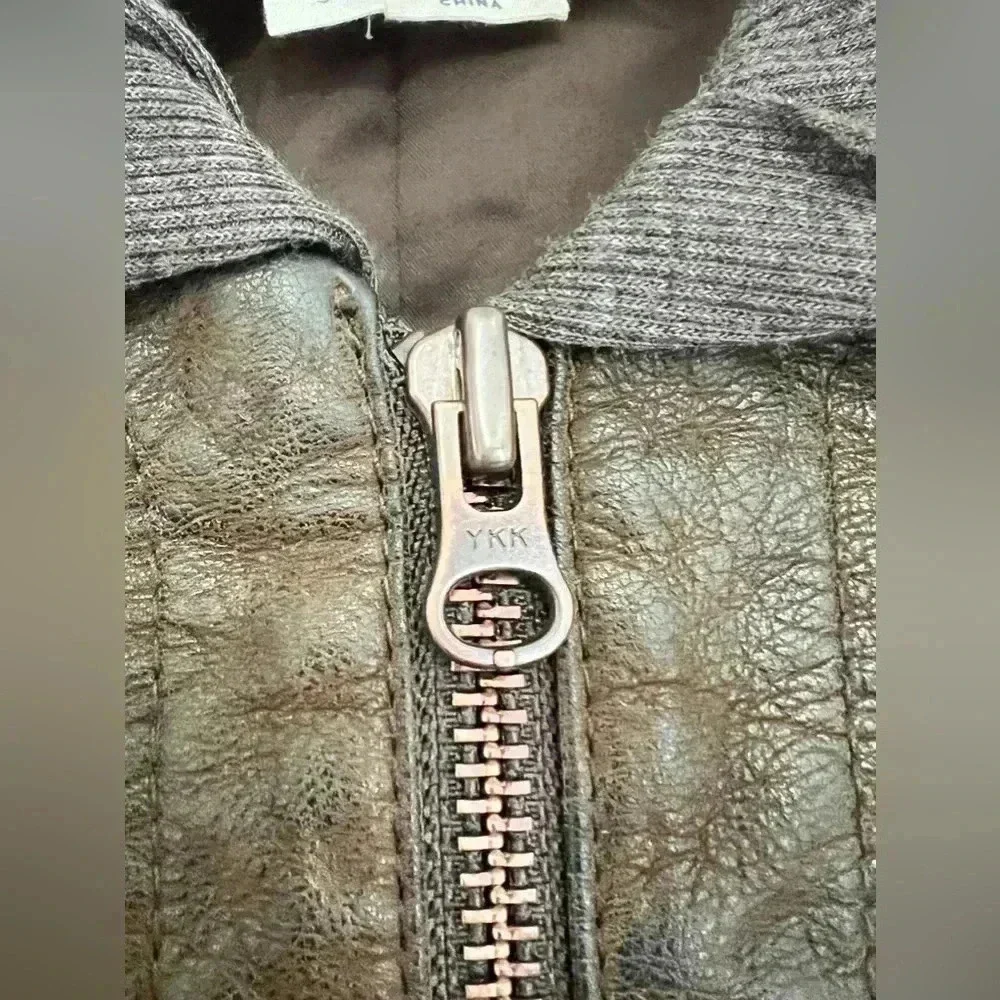 Anthropologie Hei Hei knit Layered Causeway Brown Vegan
Leather Jacket Sz‎ S - Picture 14 of 16